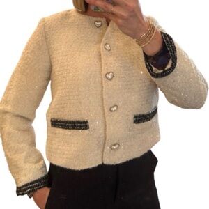 Women's Unbranded Beige & Black Sequin Tweed Blazer S